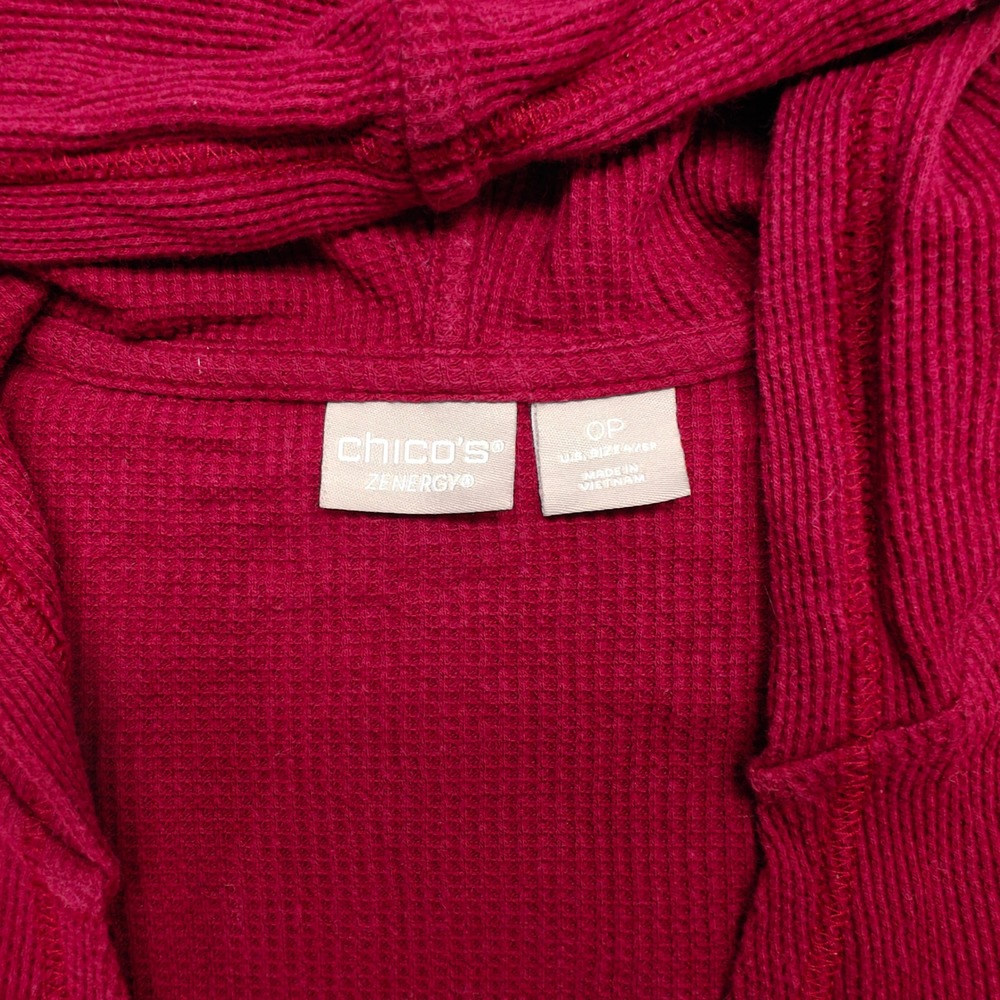 Chicos Zenergy Hooded Cardigan Womens 0P Waffle Knit Open Front Indie Normcore - Picture 3 of 7